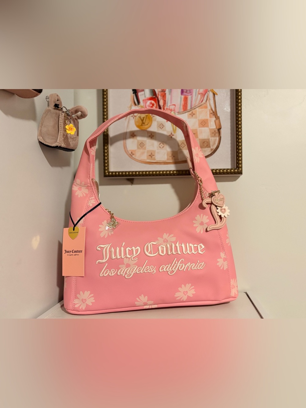 Juicy Couture Pink Floral Logo Shoulder Bag NWT